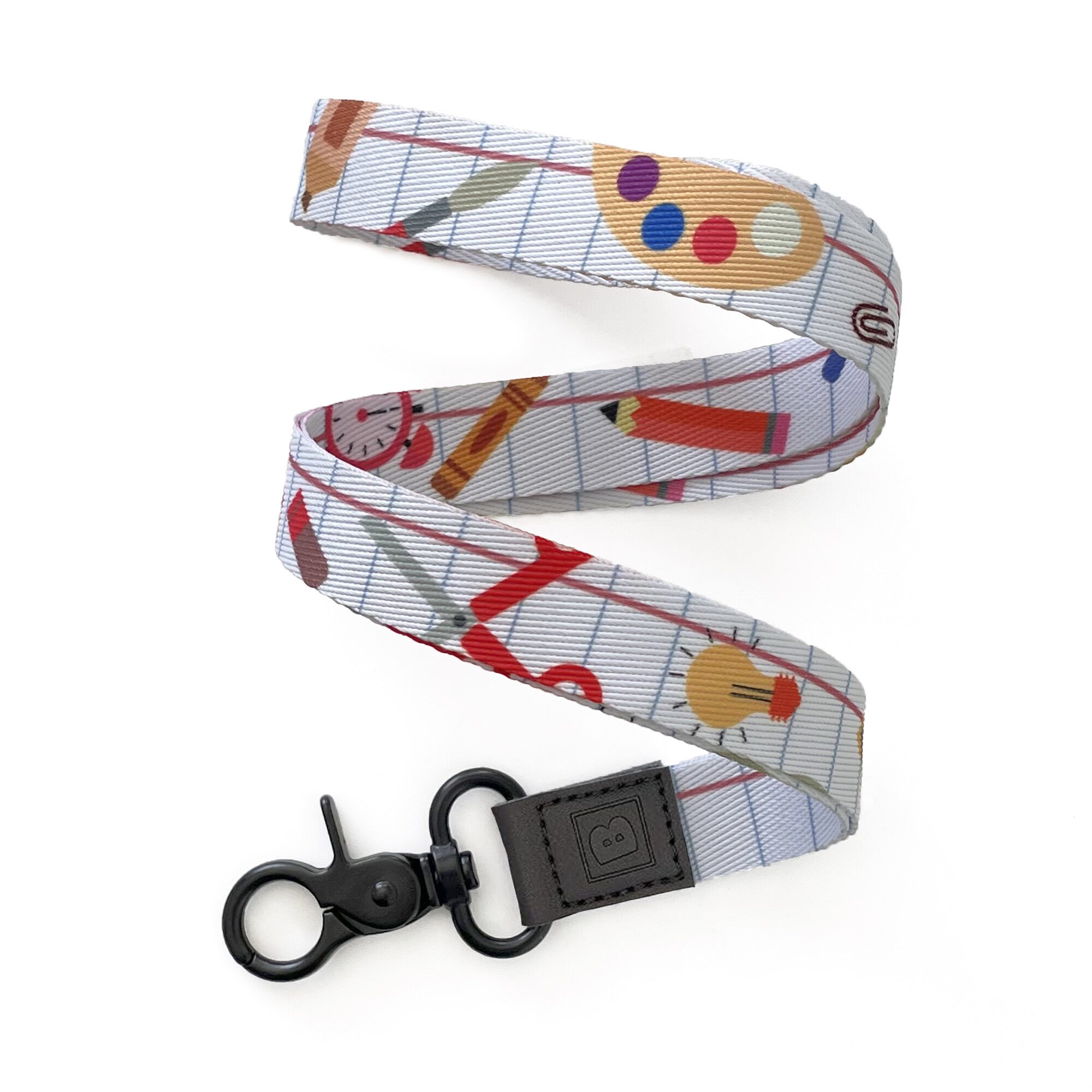 Notebook Whiz: White Lanyard with Educational Icons pattern - Channel Your Scholarly Spirit!