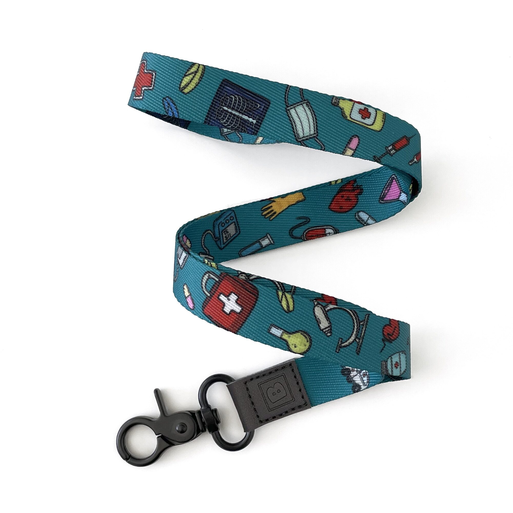 Teal Remedy: Dark Teal Lanyard with Medical Icons and Elements - Unite Style and Medical Expertise!