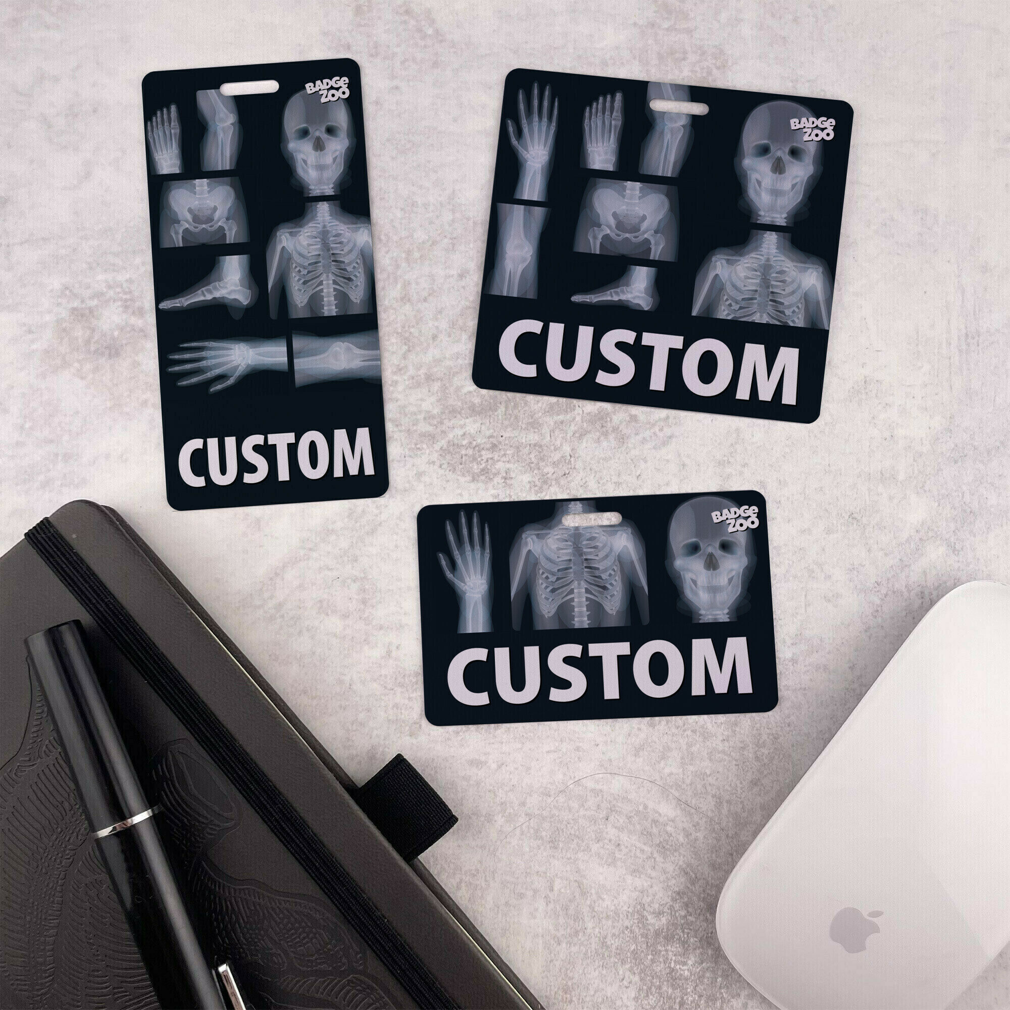 Personalized Double-Sided Horizontal Radiology Marker Holder with Real X-RAY Scans - Waterproof PVC