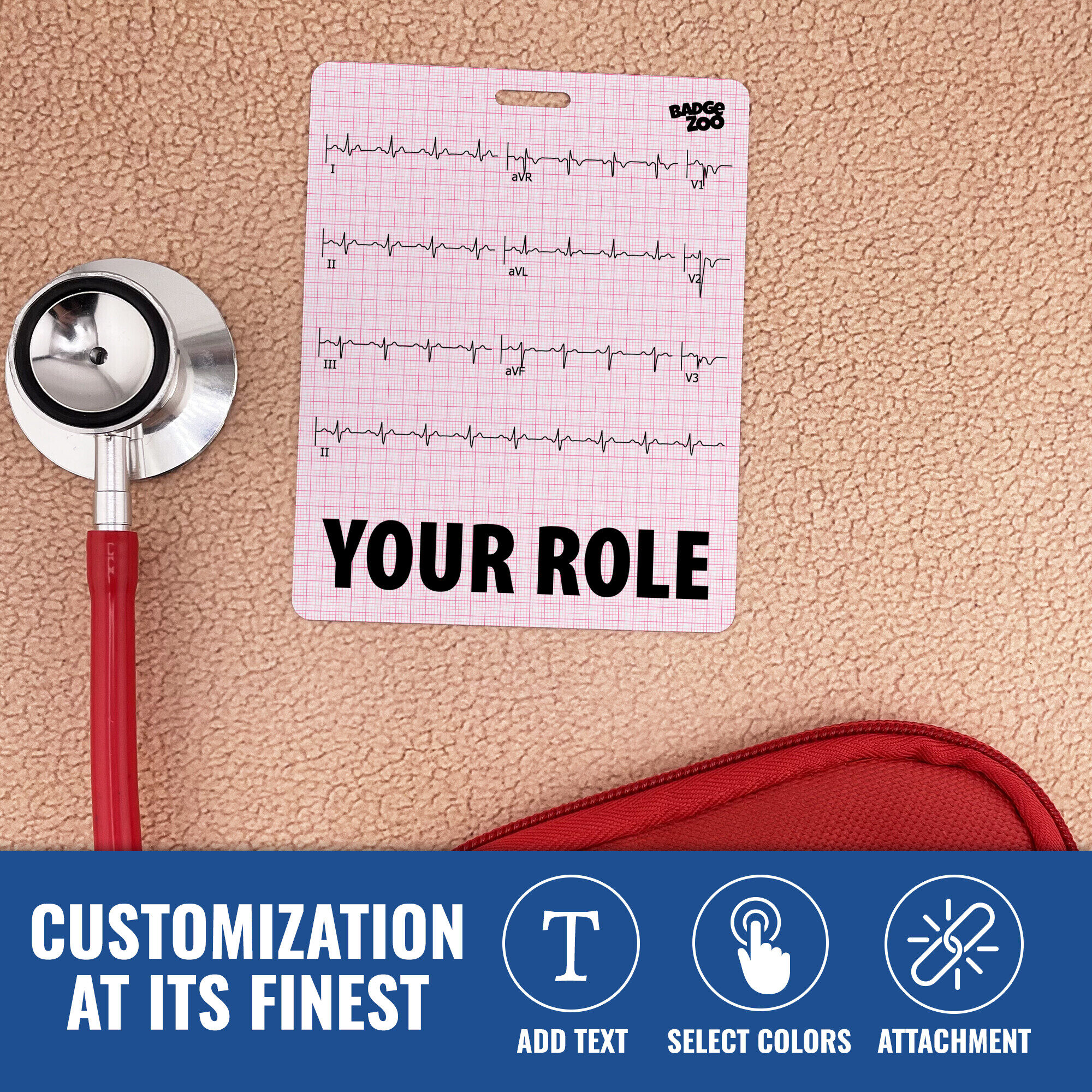 Close-up of EKG Graphic Badge Buddy details
