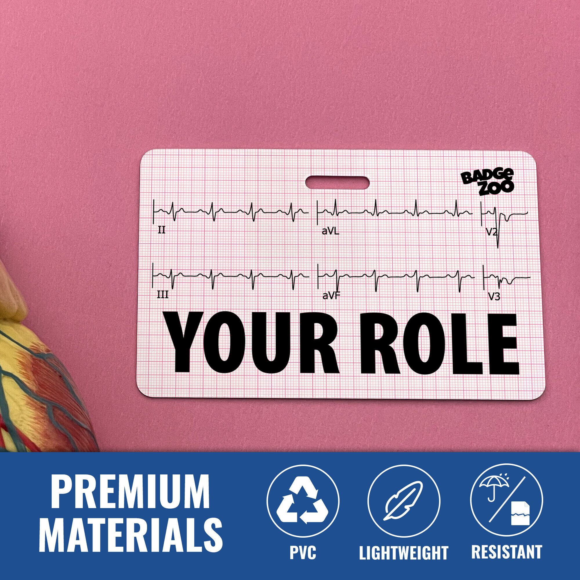 EKG Badge Buddy with lanyard showcased