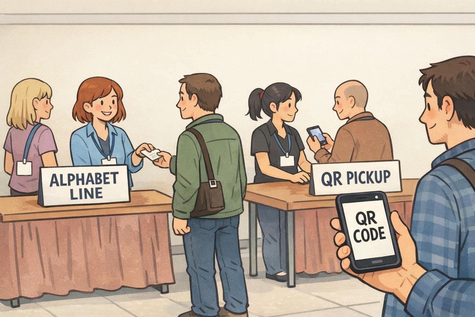 Badge Pickup Method: Alphabet Lines vs QR Pickup for Faster Event Check-In